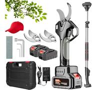 Electric Pruning Shears, Cordless Pole Pruner with Adjustable Retractable Pole, Digital Display, Includes 2 Batteries, Long Reach Tool for Branch Cutting