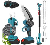 Electric Pruning Shears - Cordless Pruner with Telescopic Pole, 40mm Cutting Diameter, 2 x 2.0Ah Li-ion Batteries, 360° Angle Adjustment, Tree Branch Cutter for Garden