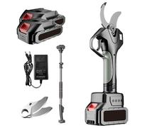 Electric Pruning Shears, Cordless with Extension Pole, 2 Rechargeable Batteries and 2 Blades, Max Cutting Diameter 45mm