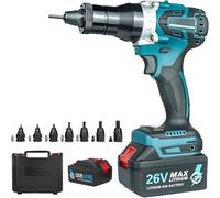 Electric Pull Screw Nut Gun Electric Assembly Nutsert Kit Cordless Electric Rivet Nut Gun Set 26V Lithium-ion Battery for M3 M4 M5 M6 M8 M10 M12 Nuts Made of All Kinds of Materials,2200mah*1