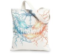 Electric Pumpkin Canvas Tote Bags, Halloween Design Reusable Grocery Bags, Lightweight Washable Shoulder Strap Canvas Bags for Gym Outdoor Travel Beach Picnic 13x15 Inch