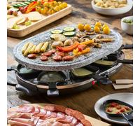 Cooks Professional Electric Raclette Grill 1200W With Non-Stick Stone Plate - Includes 8 Fondue Pans, Spatulas & Thermostat