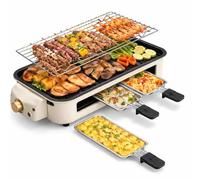 Electric Raclette Grill with 3 Raclette Trays, 1500W Indoor BBQ Tabletop Grill with Adjustable Temperature Control, Non-Stick Grill Plate, Fast Heating Family Party Cooking Grill