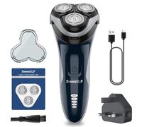 Electric Razor for Men, 120 Min Shaving, Fast UK Adapter (1H Charging),100% Waterproof, Wet & Dry Rotary Shavers for Men with Pop-up Trimmer, LED Display (Blue with Shaver Blades)