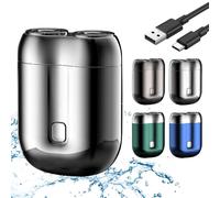 Electric Razor for Men, 2025 Upgraded Mini Electric Shavers, Wet & Dry Rotary Shavers for Men, USB Rechargeable Double Head Shaver, Waterproof Compact Razor for Travel Home Business Trip (Silver)