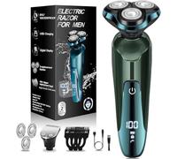 Electric Razor for Men, 3-in-1 Shaver with Floating Blades for Nose Hair &Sideburns,Replacement Blades, Pop-up Trimmer, IPX7 Waterproof, Travel Lock, Wet & Dry Use, Face Shaving Grooming Travel Kit
