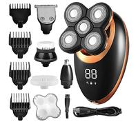 Electric Razor for Men's, 5 in 1 Professional Electric Shaver USB Rechargeable Washable Men's Five Floating Heads Razors Hair Clipper Nose Ear Hair Trimmer (Color : Golden)