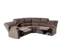 Electric Recliner Corner Sofa 5 Seater ROKKE Fabric Brown with USB Port Left Hand