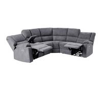 Electric Recliner Corner Sofa 5 Seater ROKKE Fabric Grey with USB Port Left Hand