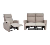 Electric Recliner Living Room Set 3 Seater VERDAL Velvet Beige