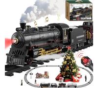 Electric Remote Control Train Set Christmas Trains Steam Locomotive, Cargo Car & Tracks, Rechargeable Train Toys for Kids w/3 Smoke,Whistle & Lights, Christmas Birthday Gift for Boys Girls 3 4 5 6 7