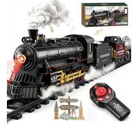 Electric Remote Control Train Set Christmas Trains Steam Locomotive, Cargo Car & Tracks, Train Toys for Kids w/3 Smoke,Whistle & Lights, Christmas Birthday Gift for Boys Girls 3 4 5 6 7