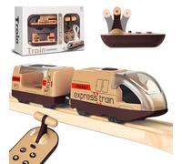 Electric Remote Trains Toy for Wooden Track, Remote Control & Motorized Train with 4 Sound and Light Effects for Kids 3 4 5+ Years Old Boys Girls, Compatible with Thomas,Brio,Chuggington-Brown