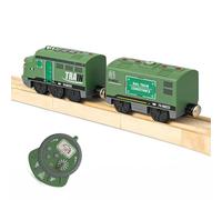 Electric Remote Trains Toy for Wooden Track,Remote Control & Motorized Train with Sound and Light Effects for Kids 3+, Compatible with Thomas,Brio,Chuggington (Green)