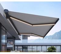 Electric Retractable Awning with LED Light, Outdoor Awning with Remote Control, Water and UV Resistant for Deck and Balcony
