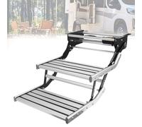 Electric Retractable RV Steps, Aluminum Telescopic Folding Entry Stair, LED Lights, Foldable Steps for Motorhomes and Campers, 12V Double Design, Easy Installation