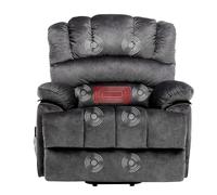 Electric Riser Recliner Chair for Elderly Single Motor Armchair with 2 Side Pockets & Ports Comfortable Gray Reclining Armchair for Living Room