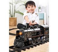 Electric Road Model Toy, Bprtcra Steam Locomotive Charging Train Set with Realistic Train Sound Lights and Smoke Black