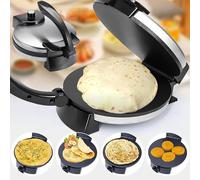 Electric Roti Maker, 10 Inch Non Stick Chapati Maker, 1800W Stainless Steel Roti Press with Anti-Scald Handle and Indicator Lights, Adjustable Temperature for Pancakes and Crepes