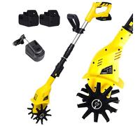Electric Rototiller, Cordless Garden Cultivator with 4000mAh Battery, 10cm Tilling Width, 25cm Working Depth, Soil Cultivation Tool, Includes 2 Batteries