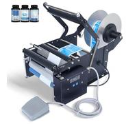 Electric Round Bottle Label Applicator, Round Bottle Labeling Machine with Foot Pedal & 20-100mm Bottle Diameter, 2 Control Methods, Semi-automatic Label Applicator for Cans, Plasti Standard Labeling