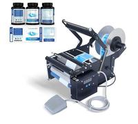 Electric Round Bottle Labeling Machine with Foot Pedal, 30 pcs/min Sticker Label Applicator for 15-100mm Diameter Glass Plastic Bottles