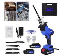 Electric Sabre Saw, 21V MAX Cordless Brushless Reciprocating Saw with 2X Battery and 4 Saw Blades, Variable Speed Electric Saw, Tool Free Blade Change, LED Light, Ideal for Wood and Metal Cutting