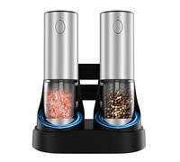 Electric Salt and Pepper Grinder Set, Automatic Pepper Mill Grinder w/Upgraded Charge Base and LED Light,Adjustable Coarseness,Rechargeable Black Peppercorn & Sea Salt Spice Mill Set