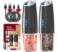 Electric Salt and Pepper Grinder Set, Automatic with Adjustable Coarseness, Ceramic Core, LED Light, Battery Powered, Rechargeable, Large Capacity for Kitchen and BBQ