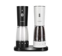 Electric Salt and Pepper Grinder Set, Large Capacity 150g Salt and Pepper Grinder Set with Adjustable Coarseness, Rechargeable Stainless Steel Electric Pepper Grinder with Elegant Storage Base