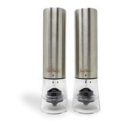 Electric Salt and Pepper Grinder Set, ‘One-Touch’ Stainless Steel, High Precision Electric Salt and Black Pepper Mill - by Jean Patrique