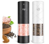 Electric Salt and Pepper Grinder Set, Rechargeable Automatic Pepper Mill Grinder with LED Light, Adjustable Coarseness shakers, One-Hand Operation for Kitchen(2 Pack, Upgrade Black+White)