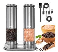 Electric Salt and Pepper Grinder Set Rechargeable, Automatic Salt and Pepper Shakers Mills with 6-Level External Adjustable Coarseness, LED Light, House Warming Cooking Gifts for Women Men