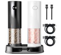 Electric Salt and Pepper Grinder Set, Rechargeable Automatic Salt & Pepper Mill with External Coarseness Adjustment, LED Light, Dust-Proof Base, Upgraded Larger Capacity for Home and Kitchen(2 Pack)