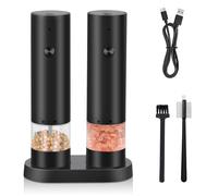Electric Salt and Pepper Grinder Set, USB Rechargeable Electric Pepper Grinder Mills with Storage Base, Dust Cover & Cleaning Brush - 4 Adjustable Coarseness Spice Grinder Set for Picnic & BBQ