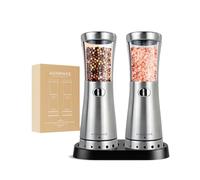 Electric Salt and Pepper Grinder Set with 4.5oz Large Capacity, Stainless Steel Rechargeable Salt and Pepper Grinder Set, Adjustable Coarseness, with Storage Base,Stainless Steel