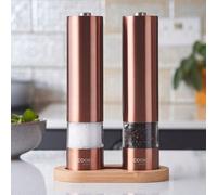Electric Automatic Salt and Pepper Mill Set with Bamboo Base - Copper