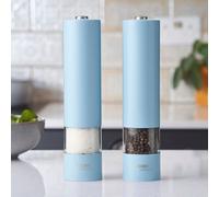 Cooks Professional Electric Automatic Salt and Pepper Mill Set | Battery Operated Grinders | Adjustable Grinding & One Touch Button | Condiment Grinder | Blue