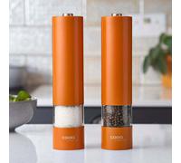 Cooks Professional Electric Salt and Pepper Mill Set | Battery Operated Automatic Grinders with Adjustable Course & Fine Grinding & One Touch Operation | Condiment Seasoning Grinder | Orange
