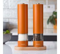 Cooks Professional Electric Salt and Pepper Mill Set with Bamboo Base | Orange