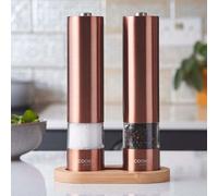 Cooks Professional Electric Salt and Pepper Mill Set with Bamboo Base | Copper