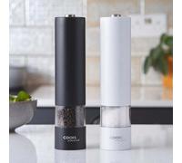 Cooks Professional Electric Salt and Pepper Mill Set | Battery Operated Automatic Grinders with Adjustable Course & Fine Grinding & One Touch Operation | Condiment Seasoning Grinder | Black & White