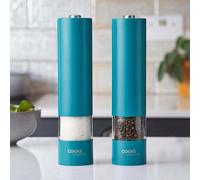 Cooks Professional Electric Salt and Pepper Mill Set | Battery Operated Automatic Grinders with Adjustable Course & Fine Grinding & One Touch Operation | Condiment Seasoning Grinder | Teal