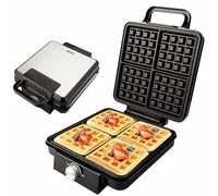 Electric Sandwich & Panini Press 4-in-1 with Removable Non-Stick Plates for Waffles and Grilling, Includes Indicator Light