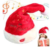 Electric Santa Hat, Christmas Hat Music Swinging Electric Santa with White Plush Ball Red Singing Funny Toy Battery Operated Christmas Hats for Adults Kids