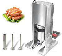 Electric Sausage Stuffer Machine, 2L Vertical Stainless Steel Maker with Foot Pedal Control, Ideal for Home Kitchen or Professional Restaurant Use, Includes 3 Filling Tubes