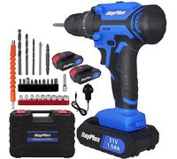 Electric Screwdriver 21V Cordless Drill Driver, 2 Speed 45N.m Max Electric Drill with 2pcs 1.5Ah Batteries, Quick Charger, 25+1 Torque,3/8" Chuck,LED Light, Cordless Screwdriver with 26pcs Drill Bits