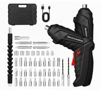 Electric Screwdriver, 48-in-1 Cordless Screwdriver, Portable Mini Drill with 46 Drill Bits Set, 3.6V/1300mAh Rechargeable Battery, 90°Rotating Handle & LED Light, Ideal for Home, Office, DIY, Black