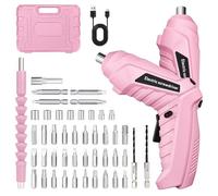 Electric Screwdriver, 48-in-1 Cordless Screwdriver Rechargeable 1300mAh, 46 Drill Bits Screwdriver Set Electric with LED Light, 180°Rotating Handle, Mini Drill Small Screwdriver for Home DIY, Pink
