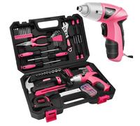 Electric Screwdriver Tool Set 151PCS, Home Tool Kit with 3.6V Small Power Cordless Screwdriver for Women, Pink